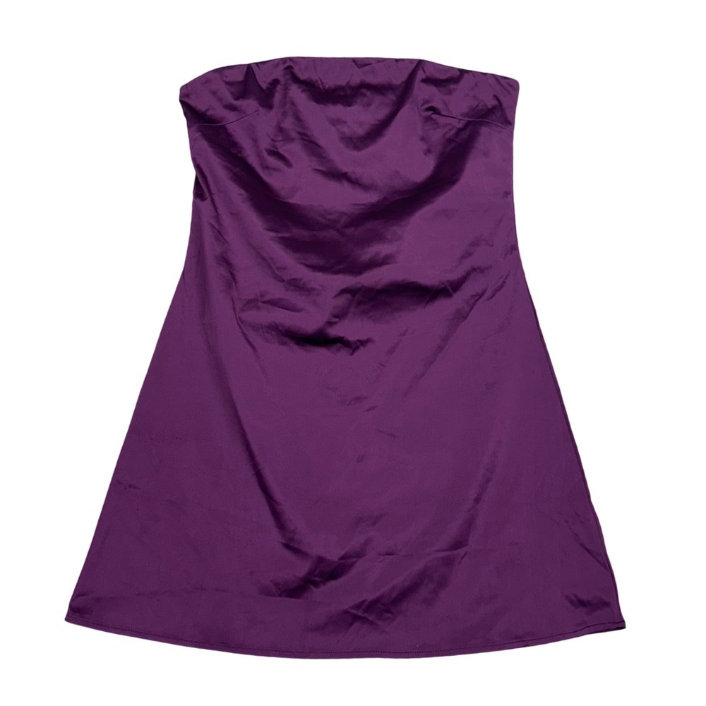 Lyaner Womens Purple Strapless Satin Cowl Back Mini Dress Size Medium